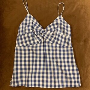 Old Navy Blue White M Gingham Adjustable Straps Top Scandi Cottagecore Coastal